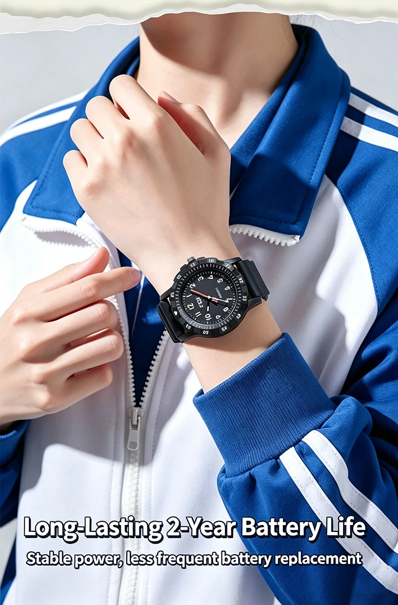 Unisex Student Quartz Watch Silicone Strap Large Number Dial Waterproof Sports Wristwatch for Teen Boys Girls School Daily Wear