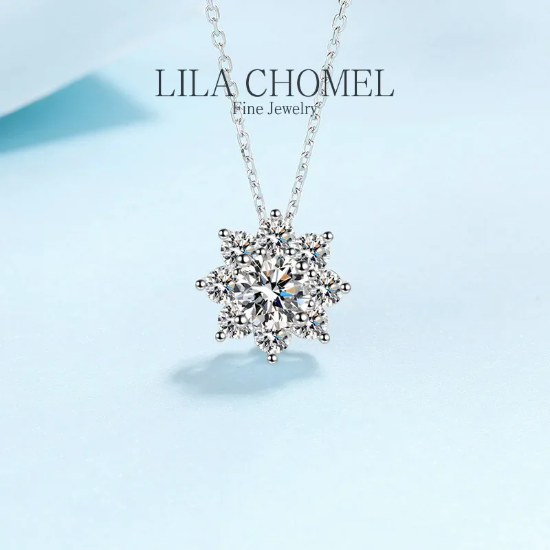 Wedding White Gold 18K Sparkling Sunflower Necklaces to girlfriend Luxury Certified 1/2CT Moissanite Diamond Pendant for Women