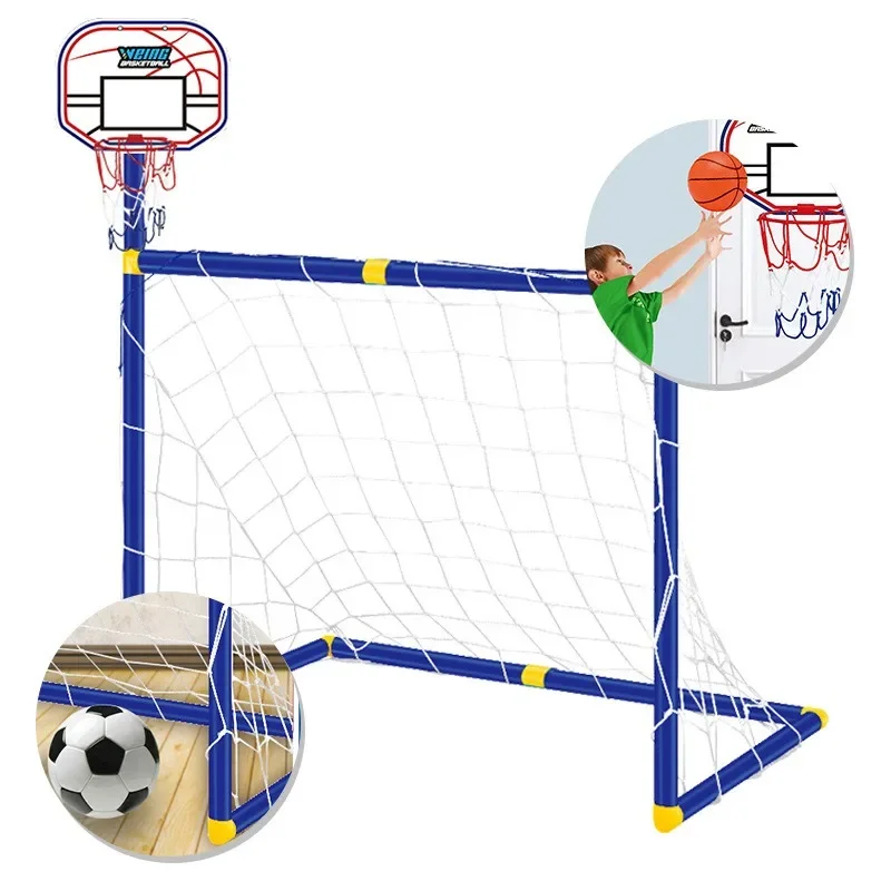 

Foldable Basketball Hoop with Soccer Goal Net Set for Children Sports Center Two in One Toy Set, Portable and Detachable Indoor