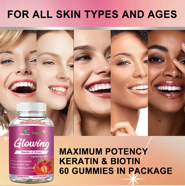 

1 bottle of biotin collagen gummies for brightening skin tone beauty and health food