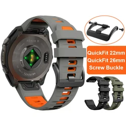 Screw Steel Watch Buckle Silicone Strap For Garmin Fenix 8 E 47mm 7X Pro 51mm Epix/6 6X 5X Plus QuickFit 26mm 22mm Band Bracelet
