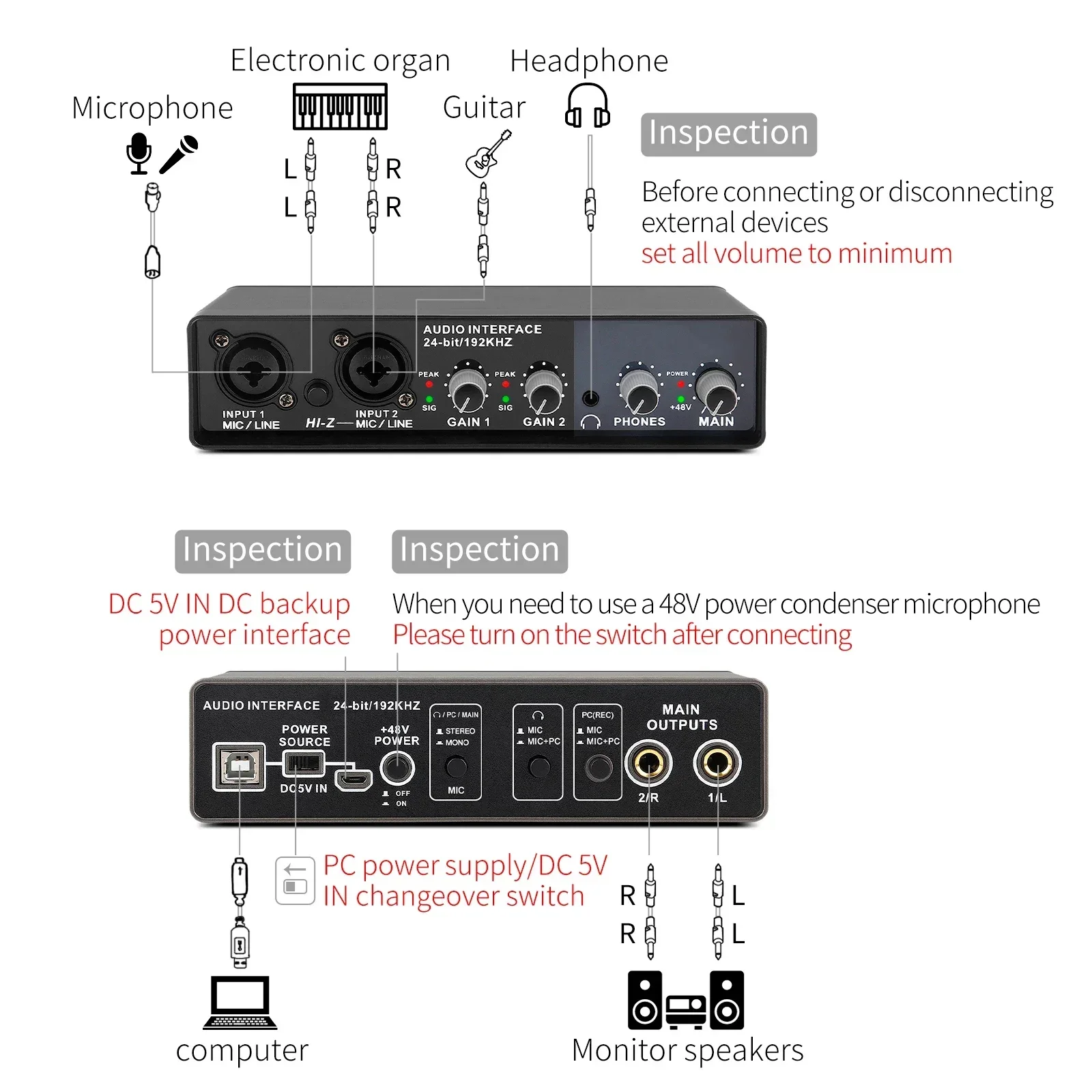 Recording sound card pack 2 input/2 out audio  interface Headphone Amplifier sound card UR24C UR22C studio live streaming