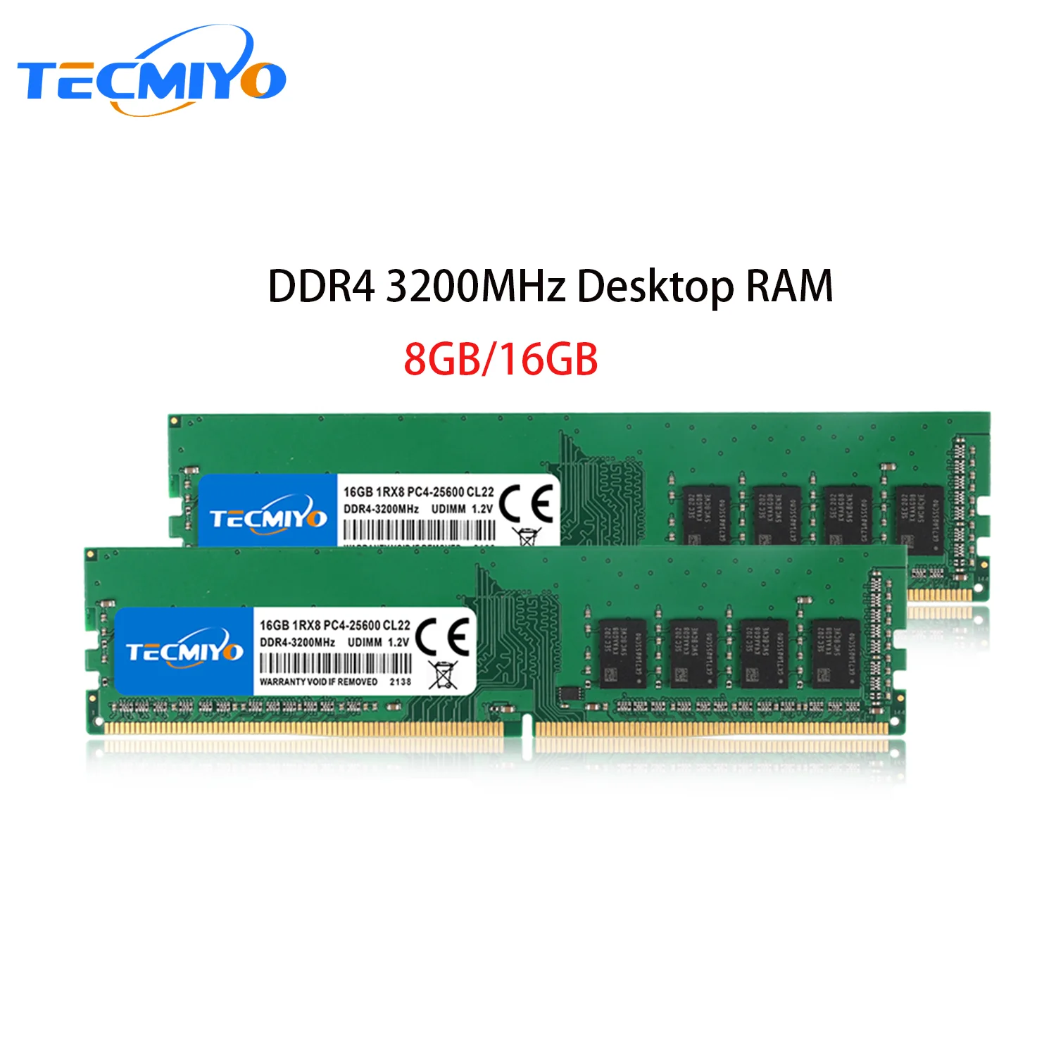 TECMIYO DDR4 8GB 16GB RAM 3200 MHz for Desktop PC4-25600 UDIMM - Green Color