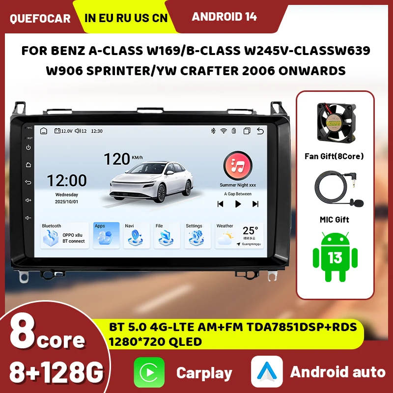 2 Din Android 13 For Mercedes Benz B200 Lingte W906 W639 AB level W169 W245 Viano Vito GPS 4G car multimedia video player