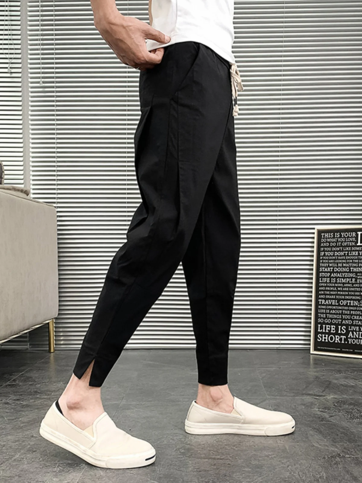 

Casual Men's Summer Faionable Harajuku Sle Slim Fit Nine-Piece Pants Har Kniers Trendy Brand Youthful Vitali Sle