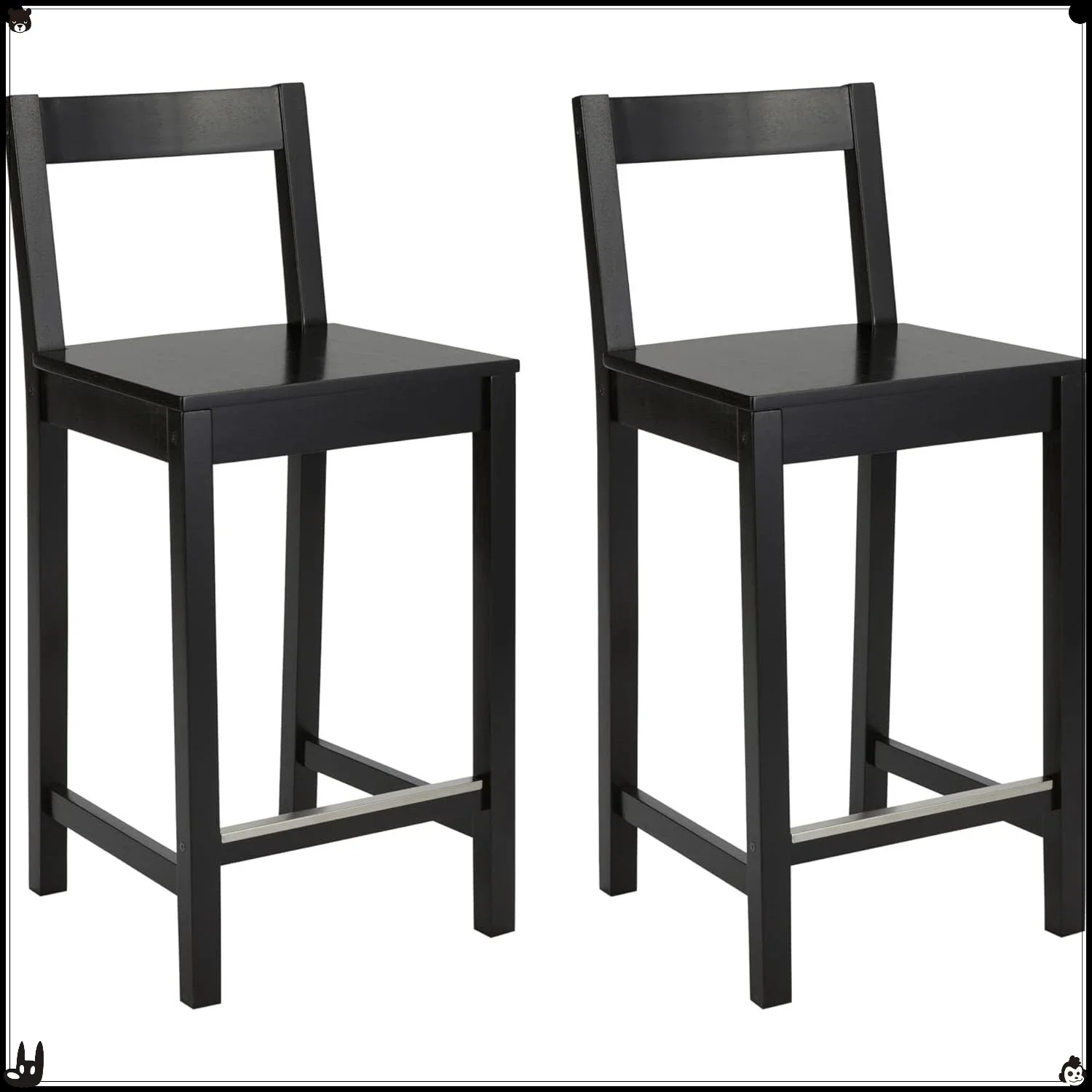 Black 24 Inch Wood Bar Stools 2-Pack, with Backrest - Sturdy & Smooth Seating for Kitchen Island