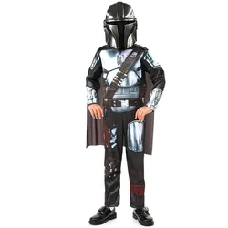 Kids Mandalorian Costume with Helmet and Cloak Children Holiday Party Cosplay Jumpsuit Halloween Costume for Boy