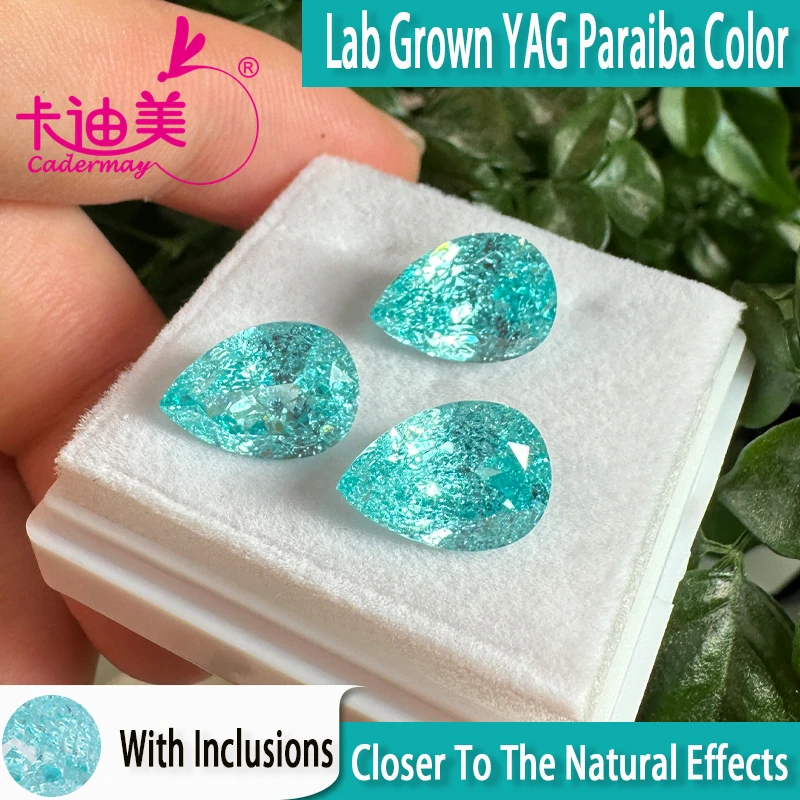 Lab Grown Yttrium Aluminum Garnet Blue Paraiba Color Loose Stone With Ice Crack Inclusions Pear Cut YAG AGL Fine Jewelry Making