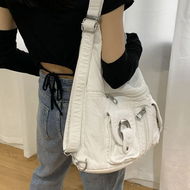 New Fashion PU Leather Shoulder Bag Women White Knapsack Womens Purse Tote Bag