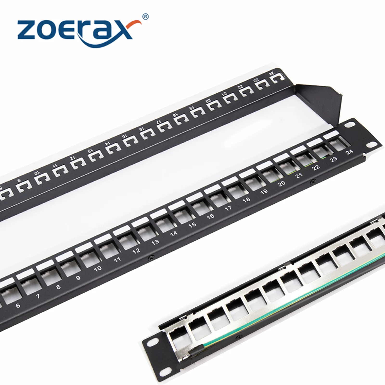 ZoeRax 24 Port RJ45 Patch Panel Cat6 Feed Through, Coupler Network Patch Panel 19 Inch, Inline Keystone Ethernet Patch Panel