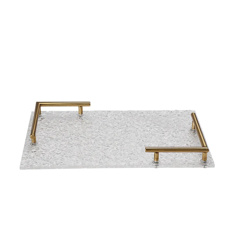 Acrylic transparent rectangular storage tray with handle, jewelry and cosmetics storage tray.