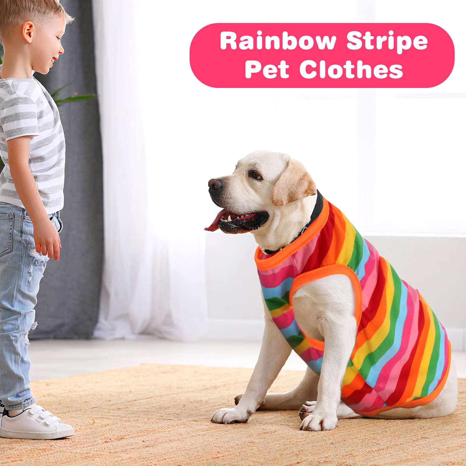 

Rainbow Stripe Dog Dress Size L Puppy Vest Summer Clothes Pet Shirt Cute Cartoon Outdoor Walking Jogging