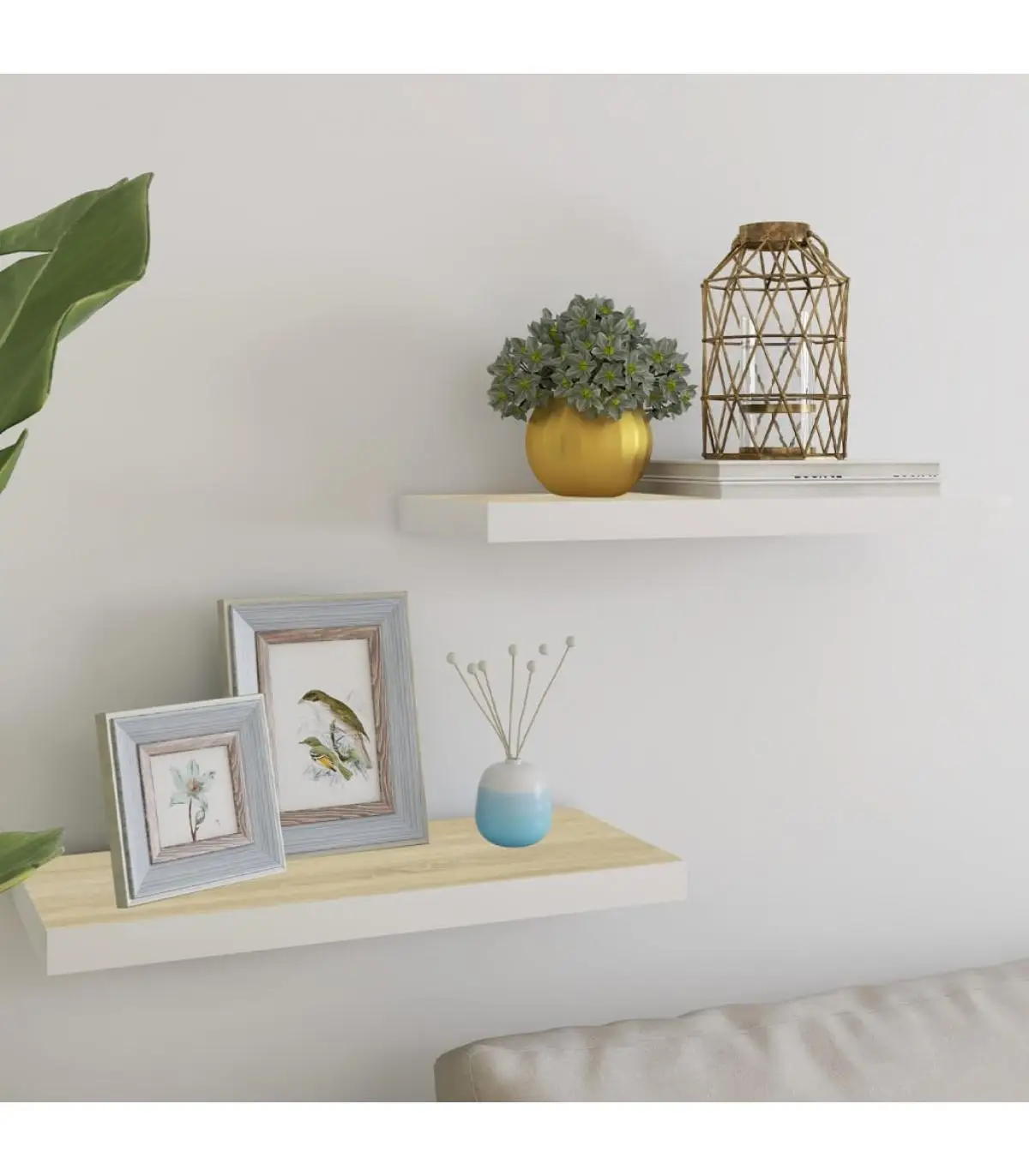 2 Pcts White and Oak MDF 60x23,5x3,8 cm Floating Wall Shelf Shelf and Shelf