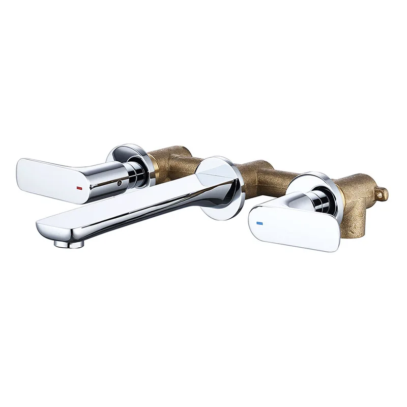 

All-copper one-piece into-wall chrome concealed double handle hot and cold mixed water splash-proof bathroom cabinet basin basin