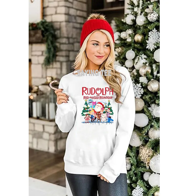 Niedlicher Rudolph die rote Nase Rentier Pullower Pullover Weihnachten spezielle Weihnachts kostüm Langarm T-Shirt Urlaub Weihnachten Sweatshirt