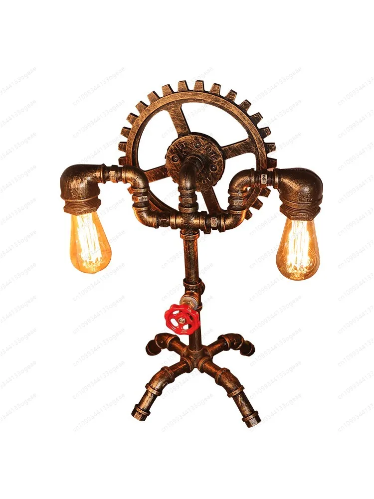 Creative retro  plumbing robot punk style industrial iron pipe desk lamp gift coffee bar