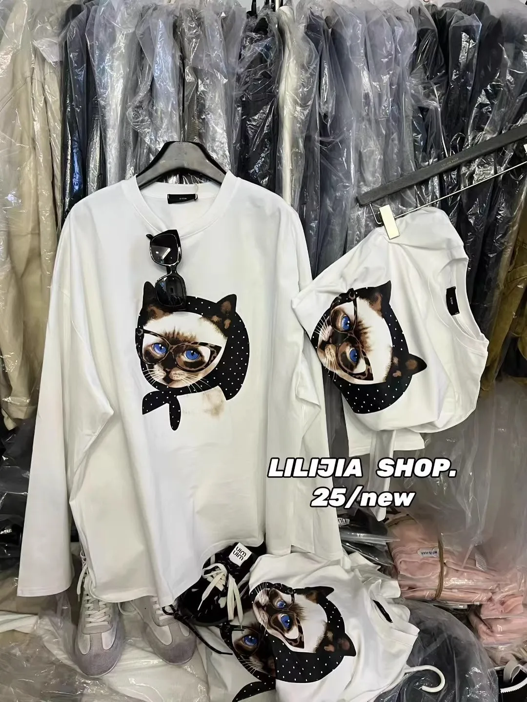 T-shirt lunga allentata con stampa Sve da donna Faionable Casual Versatile Autunno Nuovo arrivo Dongda Gate Girl's Top