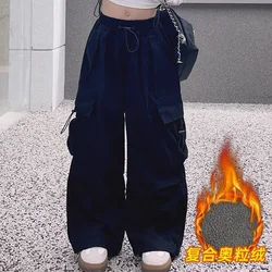 Kids Padded Hip Hop Pants Winter Girls Plus Velvet Warm Joggers Cargo Pants Teen High Waist Straight Trousers Streetwear Pants