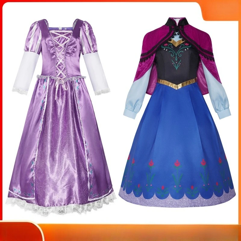 

Платья для косплея Рапунцель и Анна 2025 года | Платья принцессы Диснея с цветочными деталями и снежинками для сценических выступлений