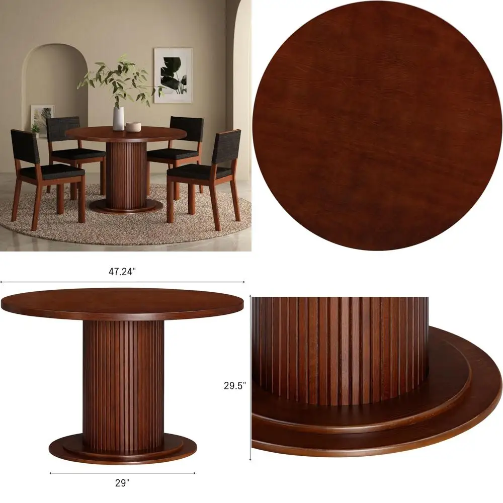 

47 Inch Contemporary Round Dining Table in Dark Walnut Finish for Modern Living Spaces, Easy Assembly