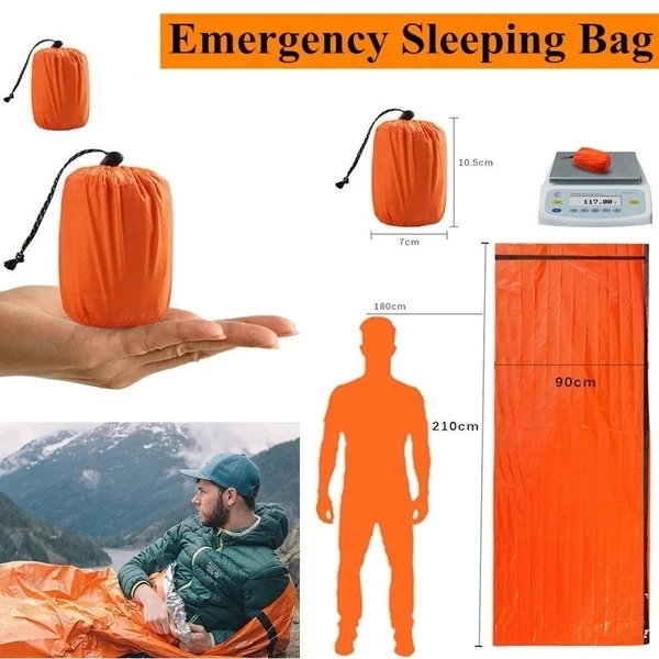 Sac de couchage d\'urgence, protection thermique, étanche, en mylar, couverture de survie pour bivouac, camping et activités extérieures, matériel de