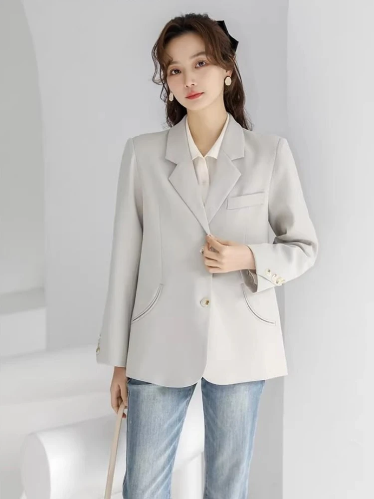 여성용 2025년 신상 베스트셀러 한국 스타일 슬림핏 블레이저 고품질 솔리드 슬리밍 미니멀리스트 워크 봄 가을
