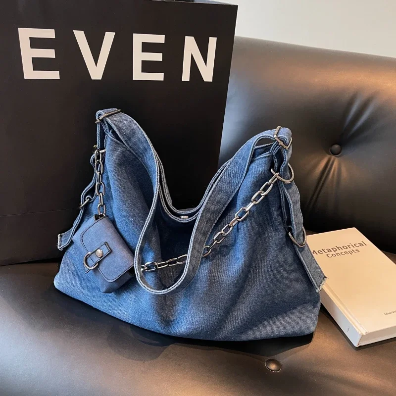 

Spring New Retro Denim Canvas Crossbody Bag Large Capacity Casual Commuting Shoulder Bag Simple and Versatile Tote Bag