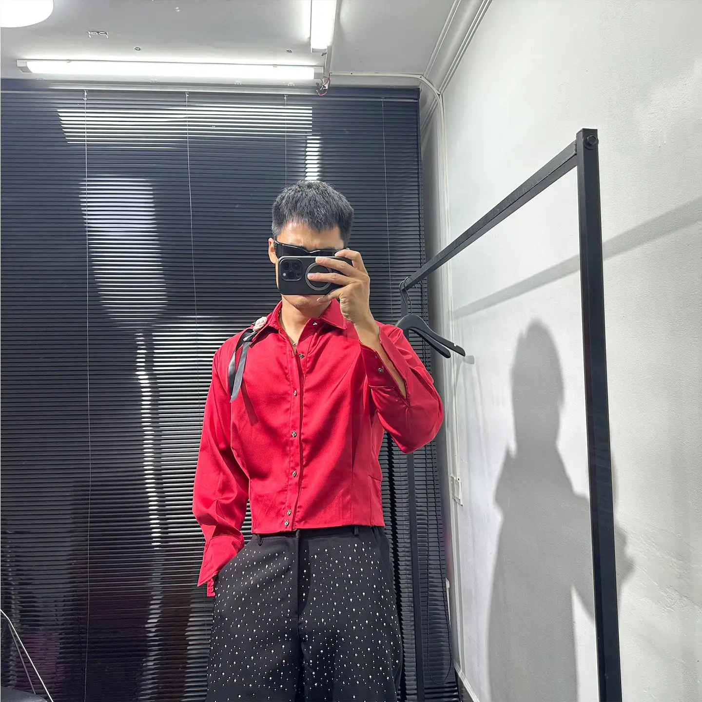 Design Fashionable French Retro Red Short Long Sleeve Shirt Loose and Style All-Matching Men Women