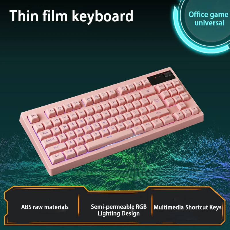 

87 Key RGB Ball Cap Wired Membrane Keyboard 2.4G Wireless Charging Pink Gaming Keyboard with Scroll Wheel Office Gaming Glow