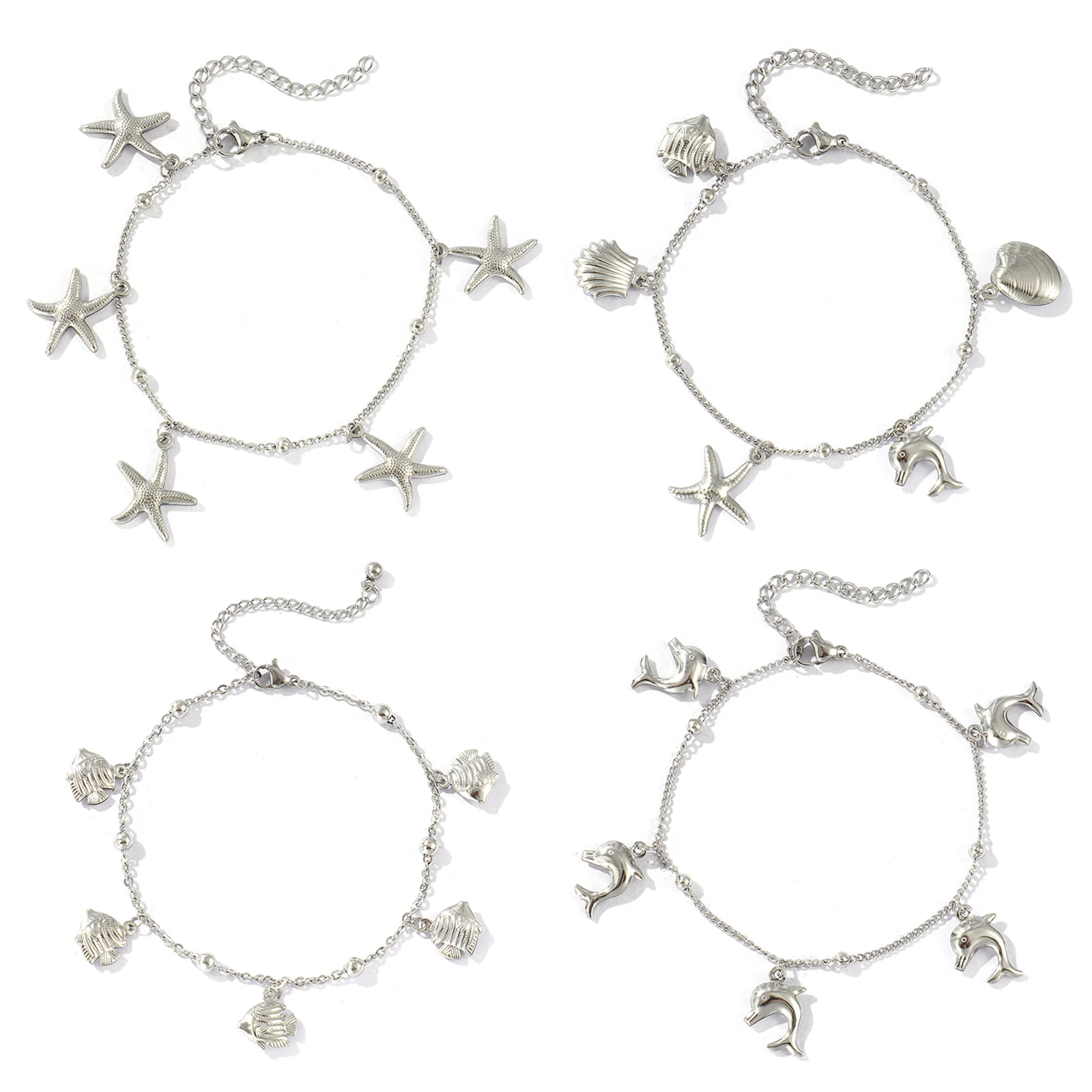 1pc Ocean Stainless Steel Anklet Link Cable Chain Gold Color Anklet Dolphin Shell Anklet Bracelets Women On Foot Summer Jewelry
