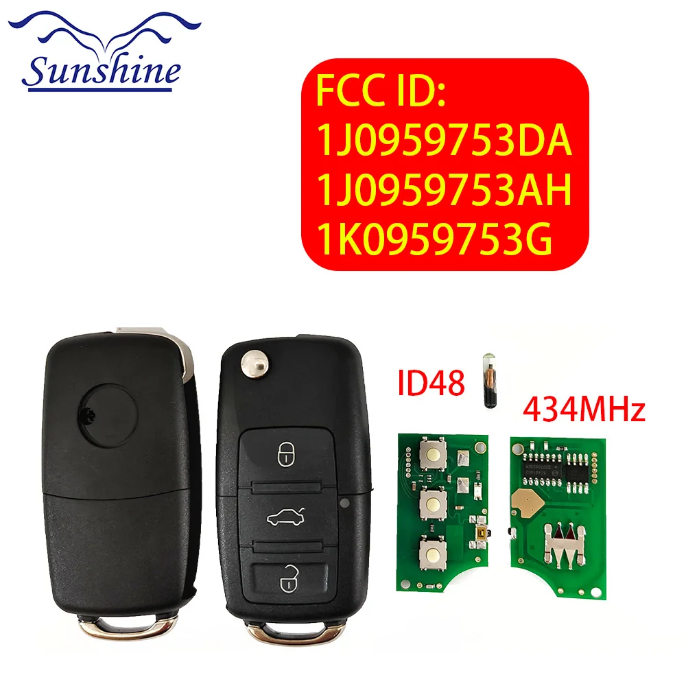 

Sunshine 1K0959753G 1J0959753DA 1J0959753AH 433Mhz ID48 Key Shell For VW Volkswagen Golf Passat Polo Jetta Touran Bora Sharan