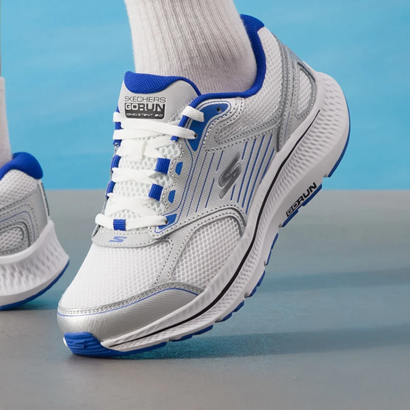 Skechers Official Mesh Sneakers, Men's Breathable Casual Walking Shoes, Spring Shock-Absorbing Running Shoes, Style 220884-WBL