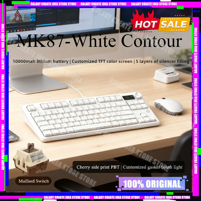 AJAZZ MK87 Keyboard Mekanik Gaming Nirkabel 3-mode RGB Layar TFT Gasket Full-key Hot Swappable 10000mAh Mendukung Windows/Mac