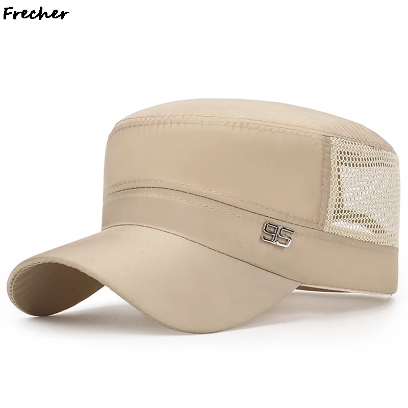 Men Adjustable Size Golf Caps Mesh Breathable Military Hats Summer Snapback Hat Daddy Grandpa Flat Top Cap Male Sports Casquette