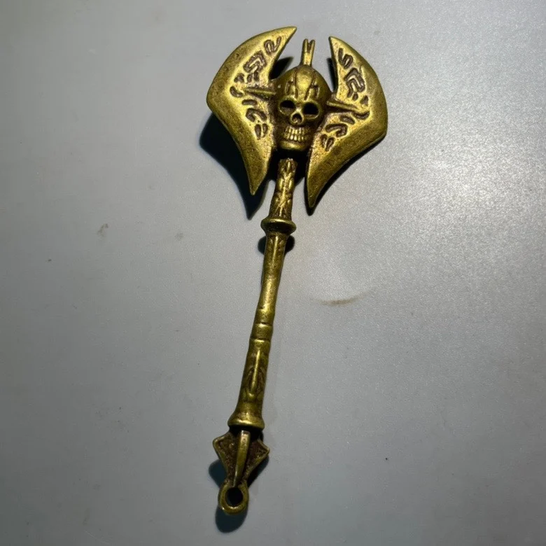 Nepalese Handmade Brass Corpse Torin Vajra Stall Vajra Axe Pendant, Hidden Legend Skull Head Vajra Stall Pendant