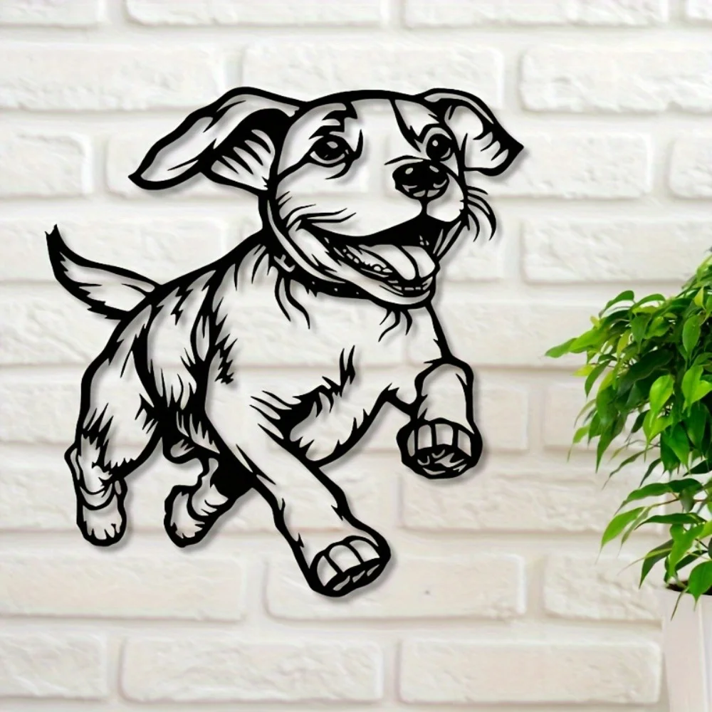 1 قطعة آرت ديكو تشغيل الكلب جدار الفن المعدني، النحت الحديث الإبداعي، ديكور شرفة الفناء الداخلي والخارجي، ديكور المنزل الفريد #1