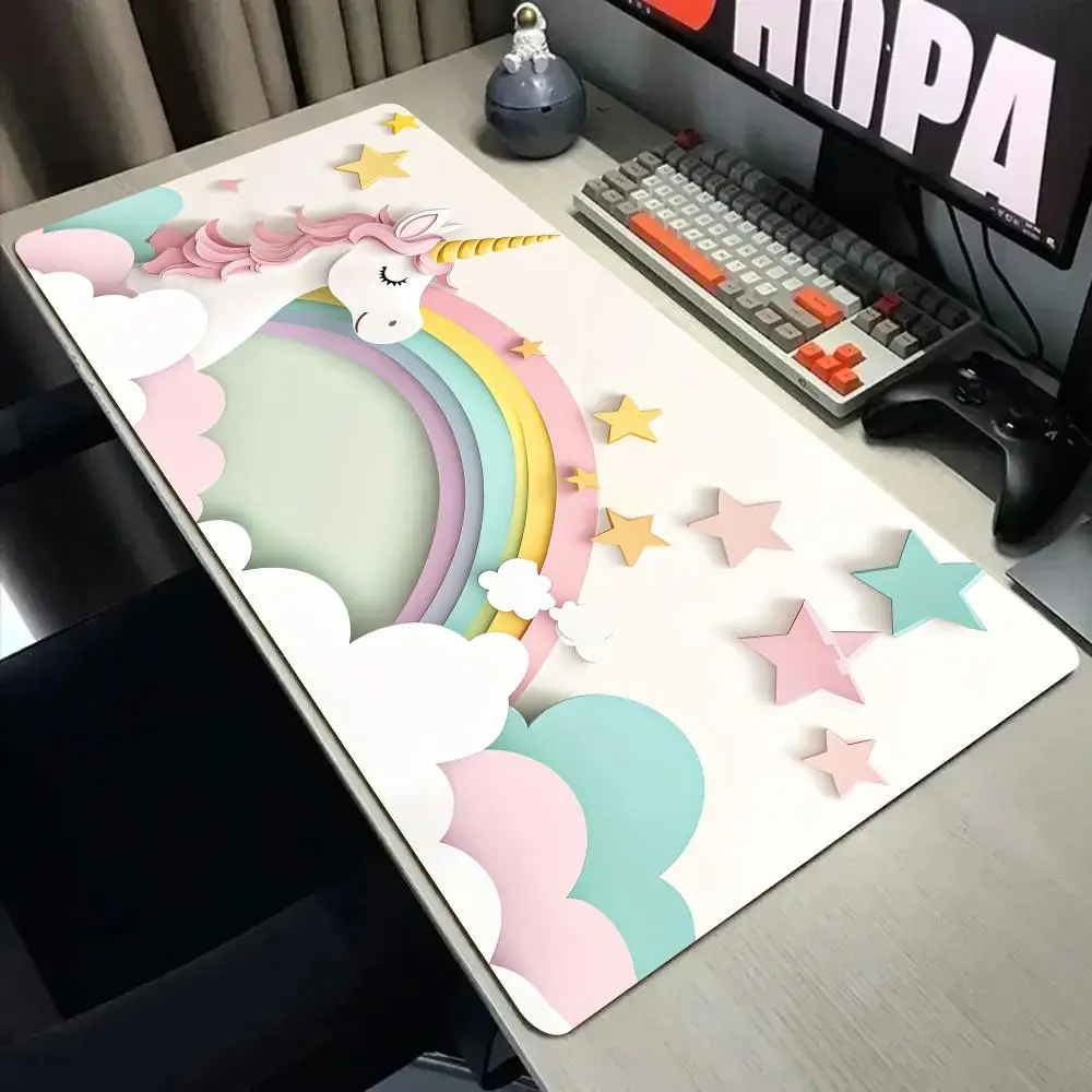 Fantasy Rainbow Unicorn Mouse Pad Desk Mat with Stitched Edge Non-Slip gaming mats pc accessories keyboard desk pad mauspad