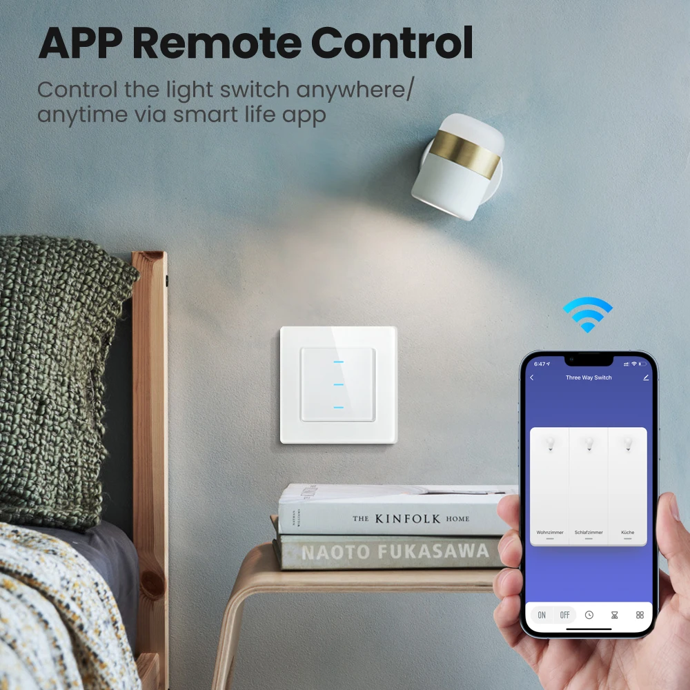 AVATTO-Tuya WiFi Smart Touch Switch, 1, 2, 3 Gang, Painel Destacável, Lâmpada de Parede, Interruptor de Luz, Funciona com Alexa,Google Home,Alice