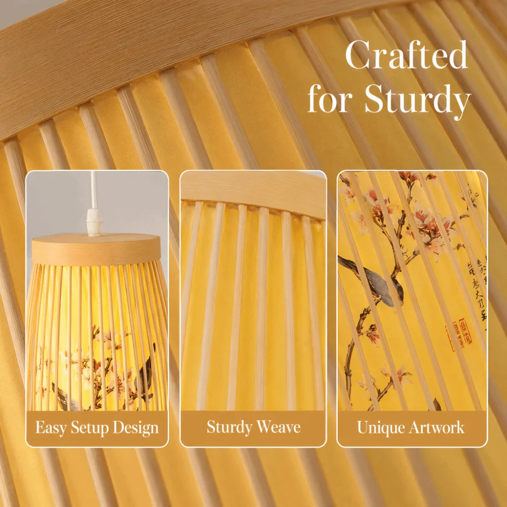 12W Woven Pendant Light 110-220V Rattan Shade Bamboo Pendant Light Wood Finish E26 E27 Base Rattan Lampshade Light Home Use