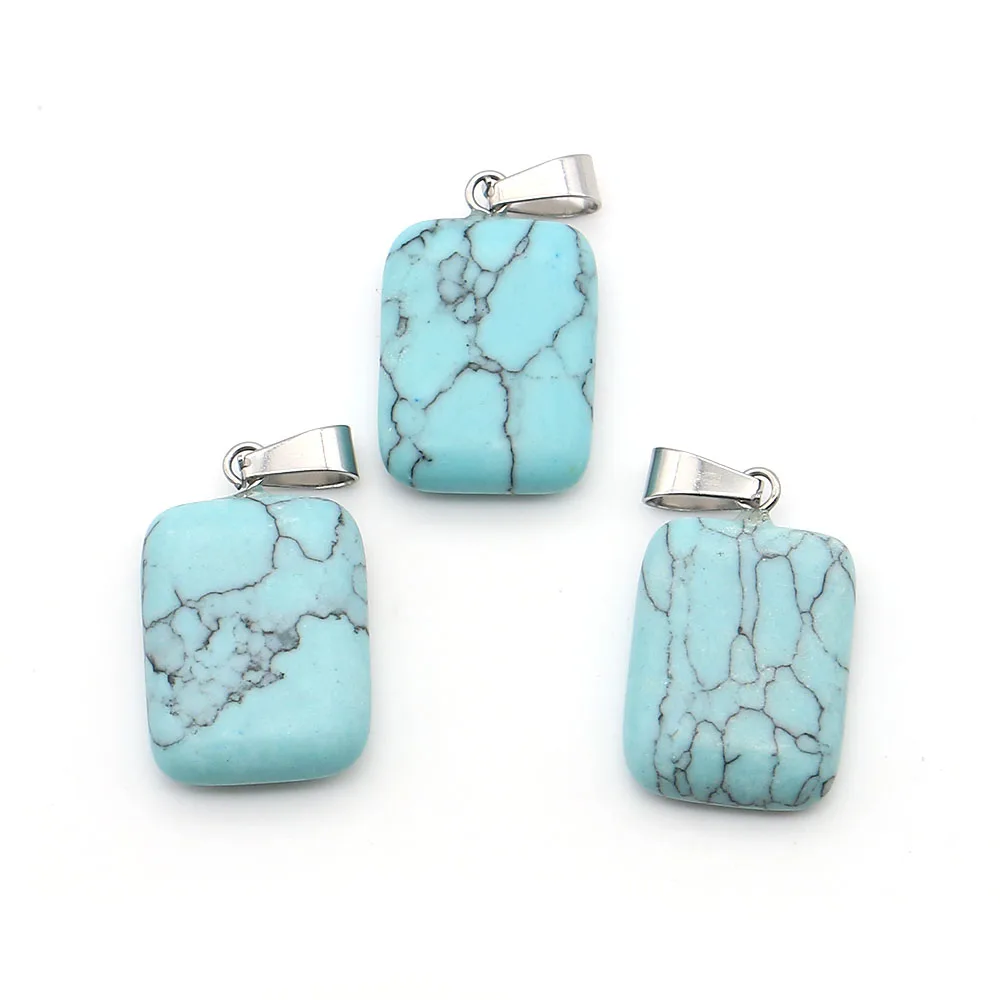 

Exquisite Light Luxury Natural Stone Polished Rectangular Geometric Rose Quartz Green Aventurine Single-hole Pendant DIY Jewelry
