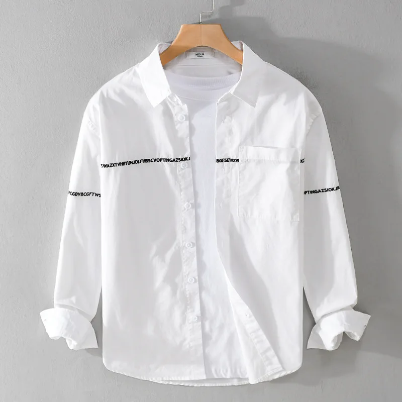 Camisa de Manga Larga para Hombre Puning Guangdong, Corte Holgado Informal, Primavera-Otoño, Rayas Bordadas, Versátil, Juveni...