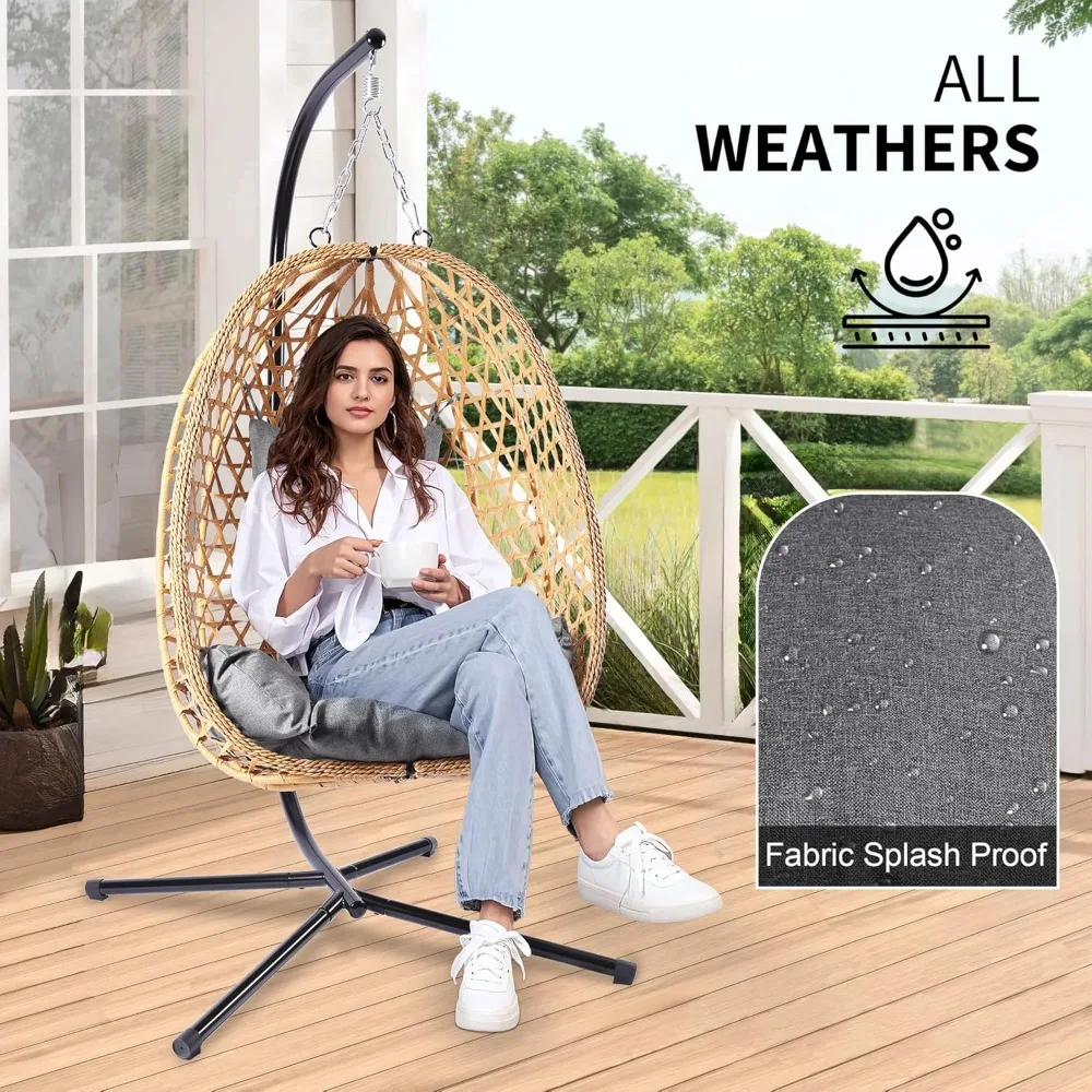 

Egg Chair with Stand, Patio Wicker Hanging Chair, Hammock Swing Chair, 350LBS Capacity for Bedroom, Balcony, Customized