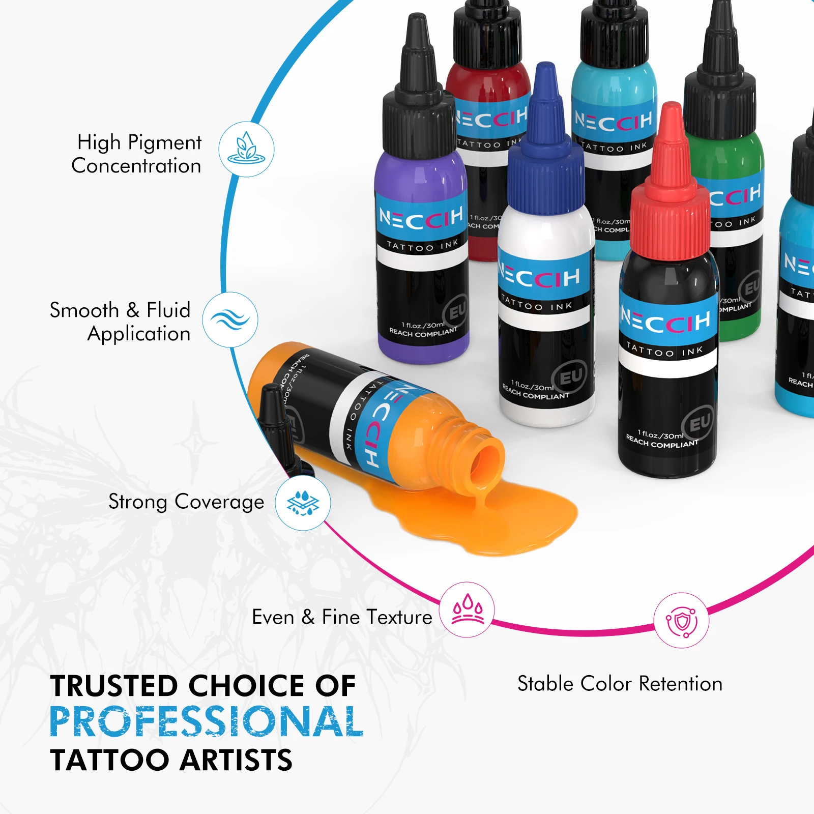 NECCIH 30ML Red & Black Tattoo Ink Pigment - Vegan-Friendly Original Professional Body Art & Permanent Makeup Tattoo Supplies