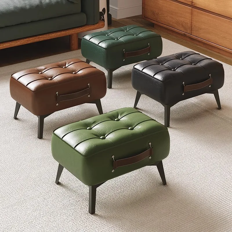 

Низкий табурет для домашней двери, масляный воск, кожаный табурет для рук, гостиная, диван, педальная скамейка, журнальный столик, небольшой табурет, входная смена обуви