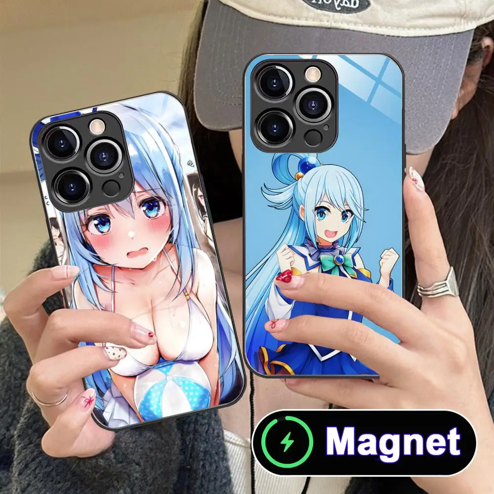 

Konosuba Aqua Glass MagSafe Mobile Phone Case for iPhone 17 16 15 14 13 12 11 Air Pro Max Plus Mini Colorful Cover