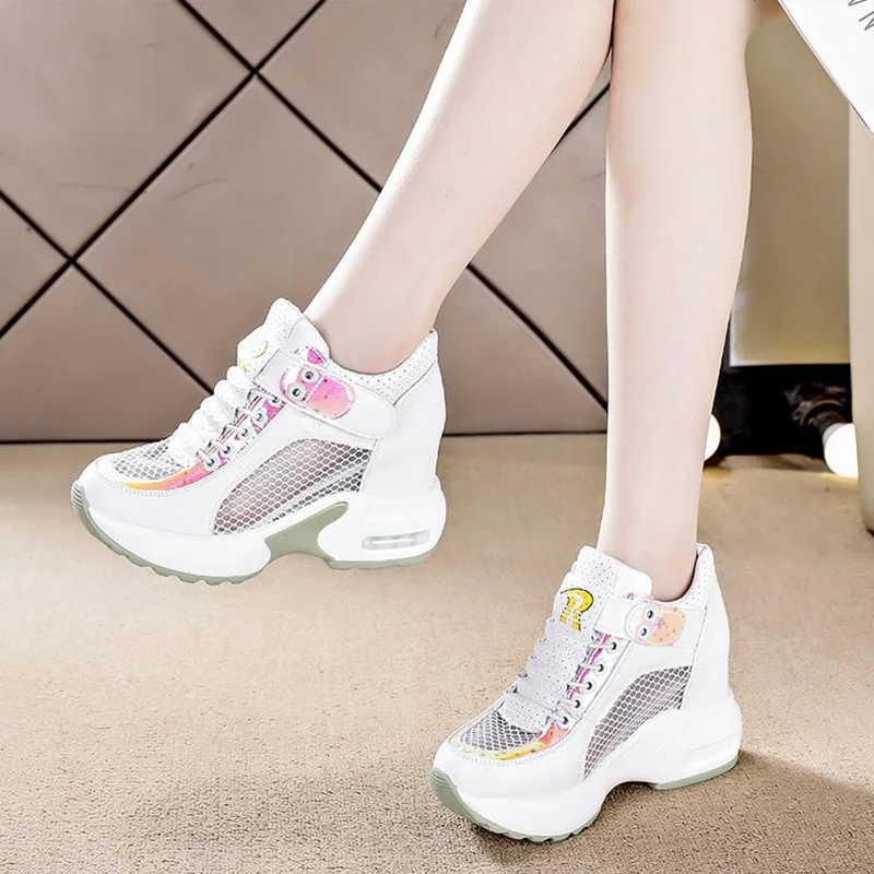 Ladies Sneakers Spring Sequin Casual Women\'s Platform High Heels Wedge Heel Heightening Knitted Ladies Vulcanized Shoes 2023