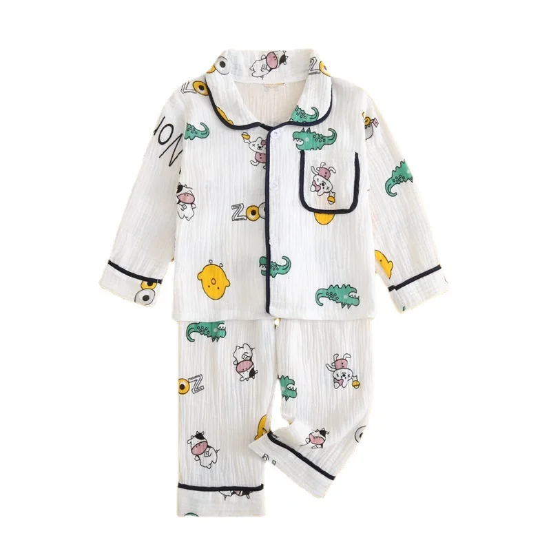 Boys Girls Pajamas Children Suits Clothes Baby Muslin Cotton Homewear Family Outfits Shirt Tops+Pants 2PC 2-12T