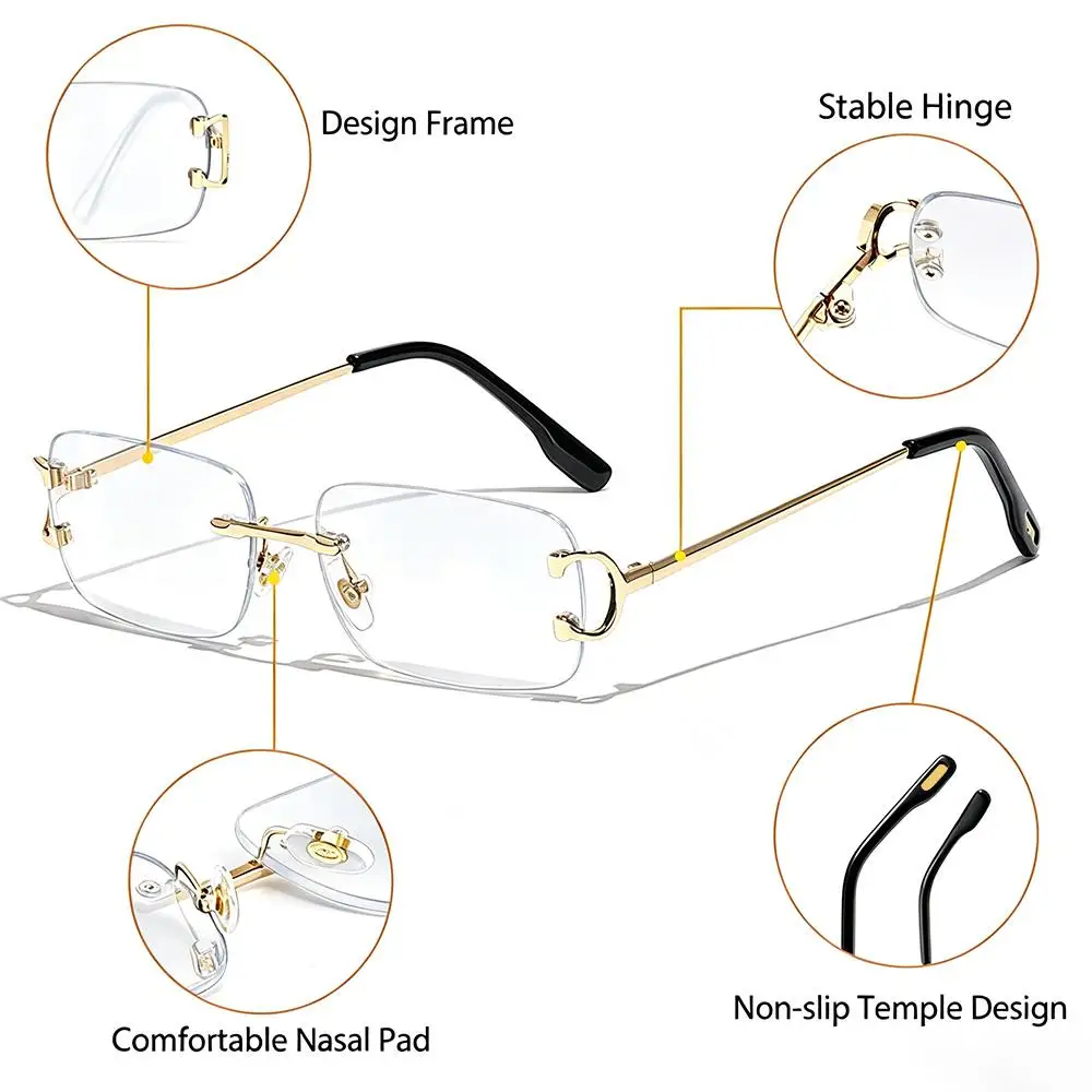 CATERSIDE Neue Modische Herren- und Damen-Blaulichtfilter-Brille Hochwertige Metall-Quadratische Rahmenlose Photochrome Brille – Detail 4