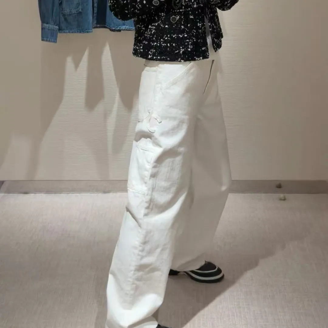 High Waist White Cotton Jeans Casual 2026 Early Spring New Straight Pocket Pants For Women