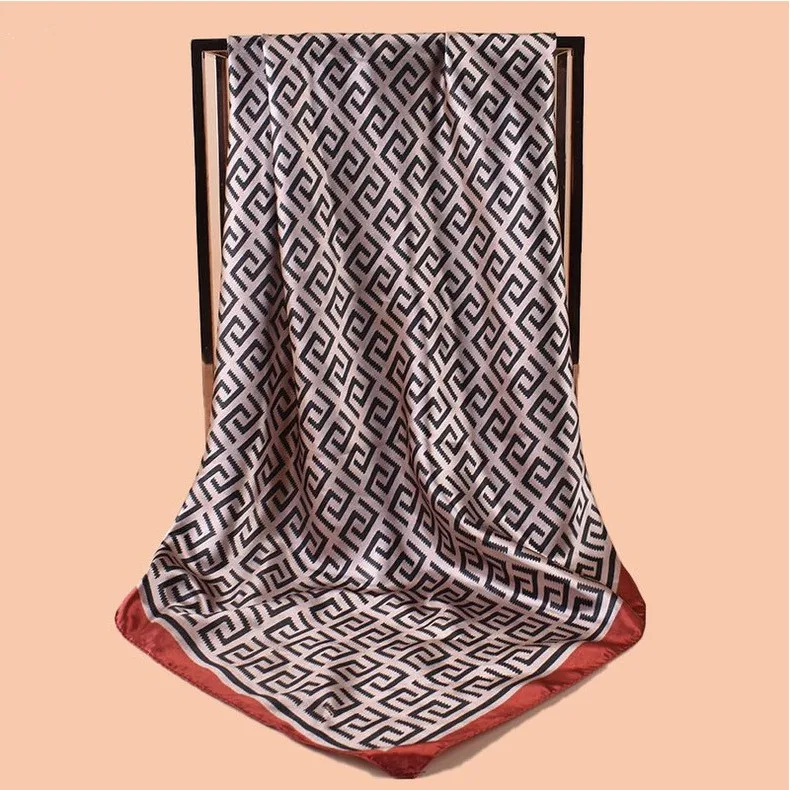 Hochwertiger Seidenschal, Kopftuch für Damen, vier Jahreszeiten, Haarschals, Hijab, Foulard, luxuriöses Bandana, Kopftuch für Damen, 90*90cm – Detail 9